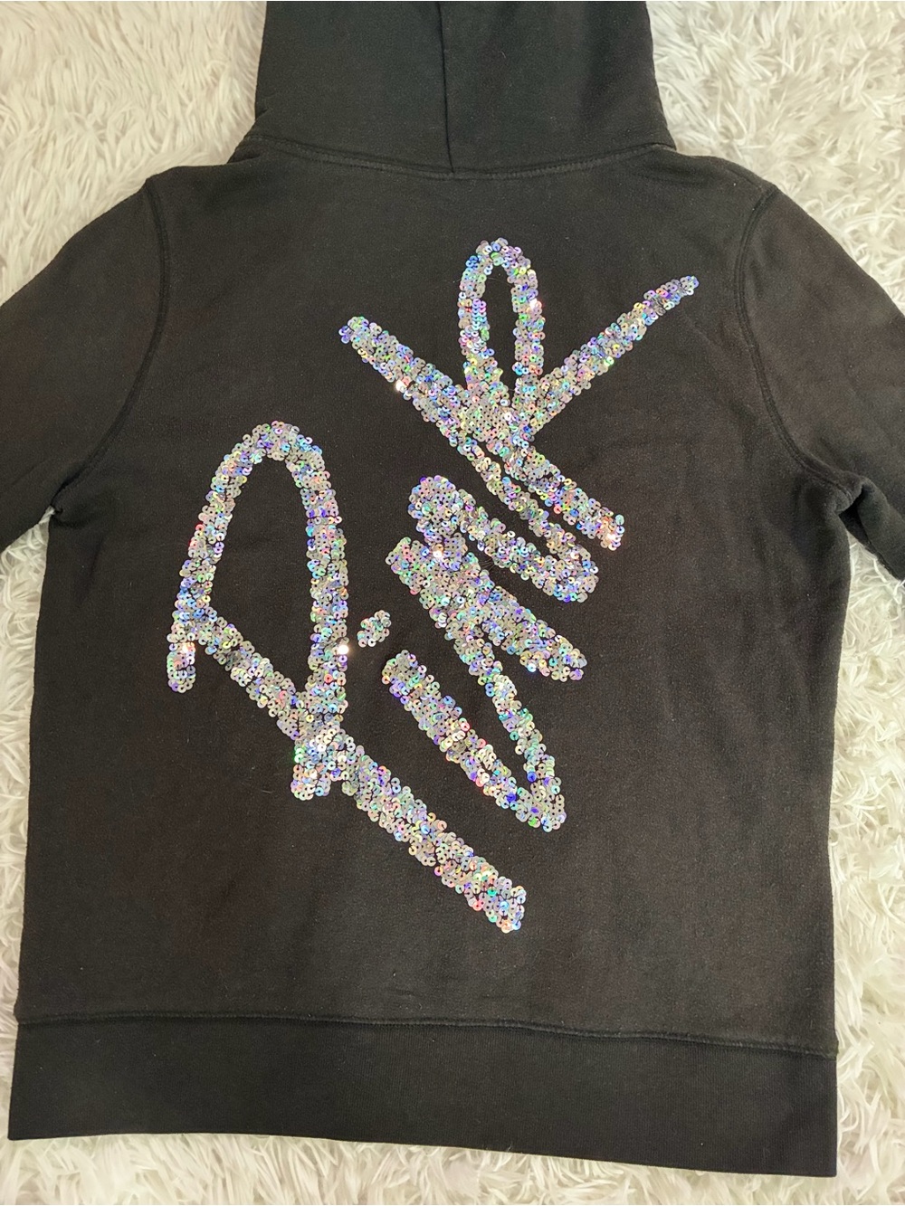 Victorias Secret PINK Y2K 2010s Sequin Bling Lounge Zip Up Hoodie Logo Black S - Picture 7 of 9